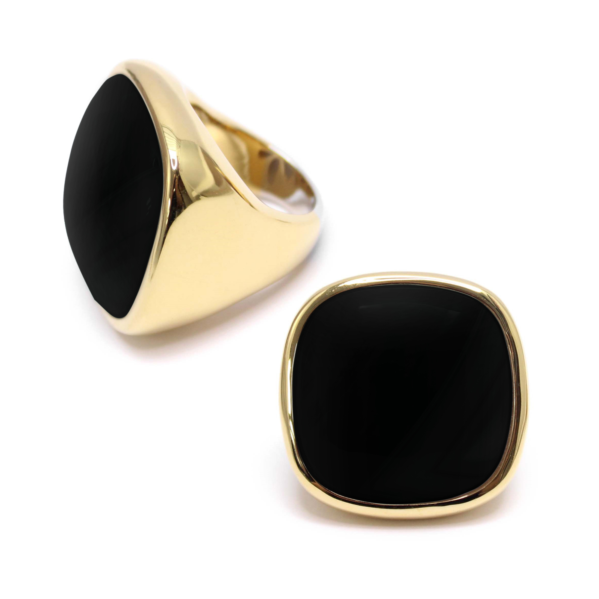 Bague à volume carrée en argent doré et pierre naturelle spinelle noire – Image 2