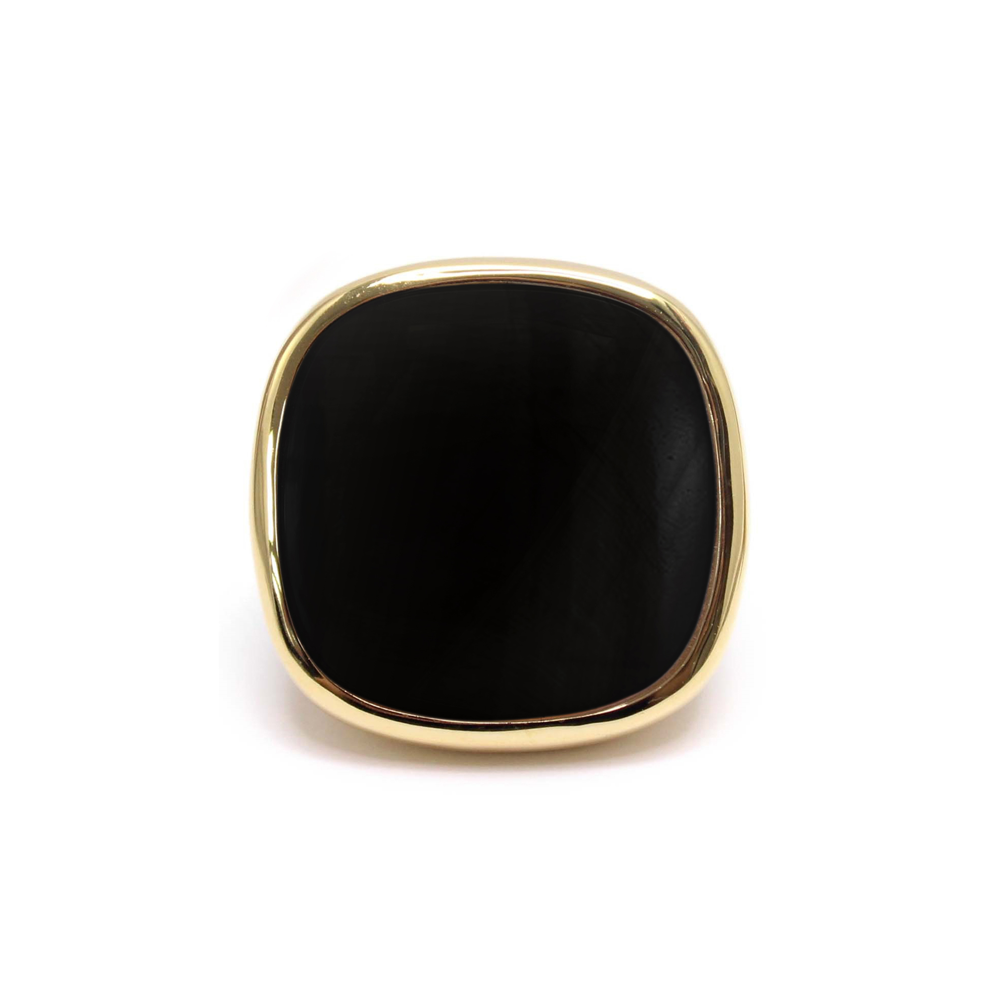 Bague à volume carrée en argent doré et pierre naturelle spinelle noire