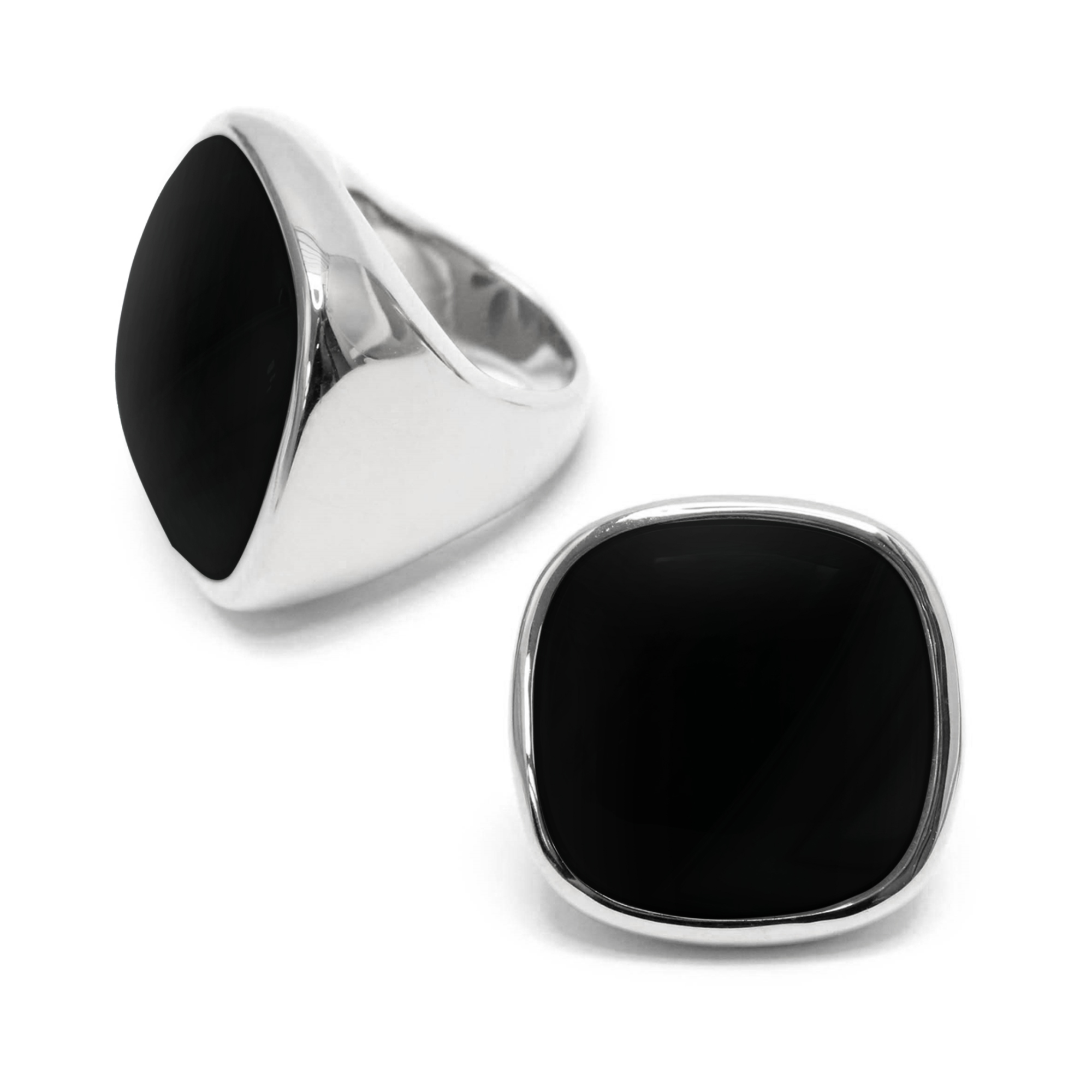 Bague à volume carrée en argent rhodié et pierre naturelle spinelle noire – Image 2