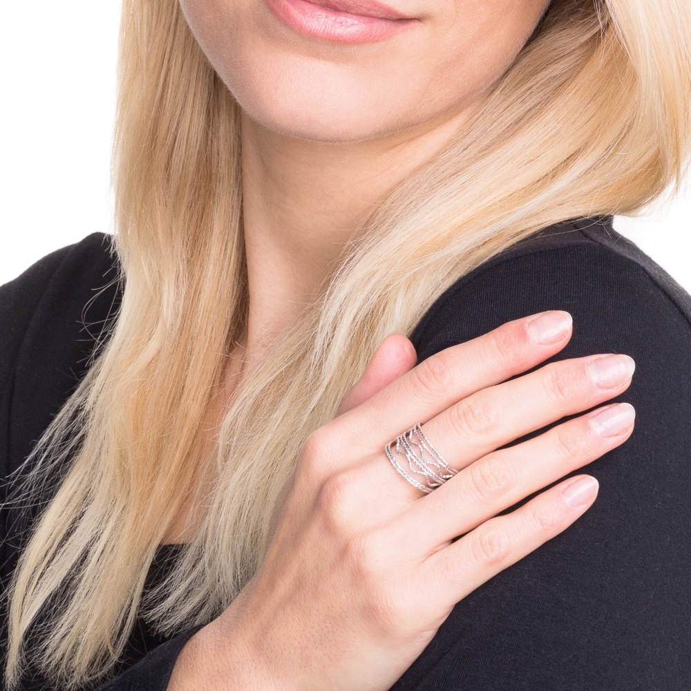 Alternative view of Bague argent anneaux ondulés