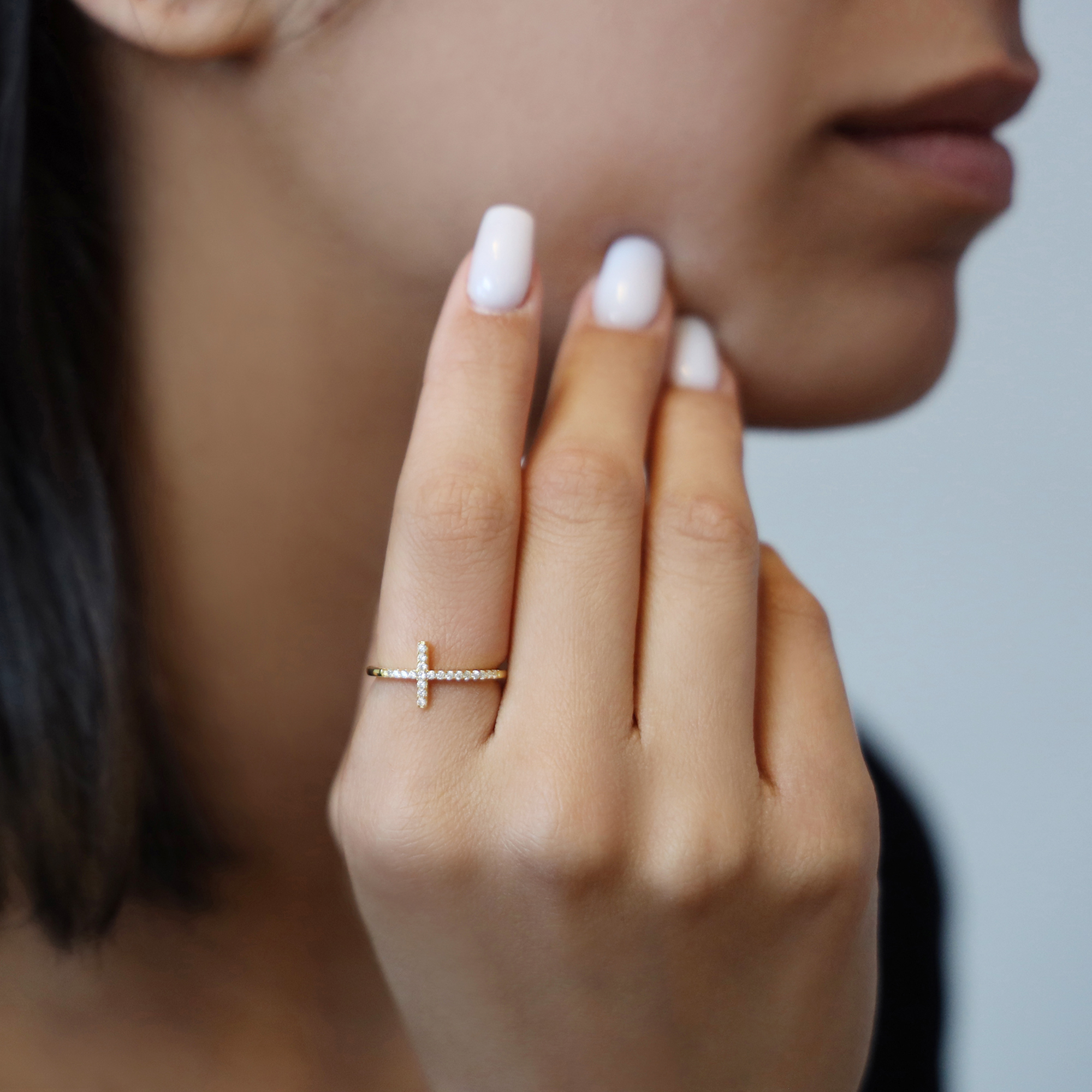 Bague argent croix pavée doré – Image 2