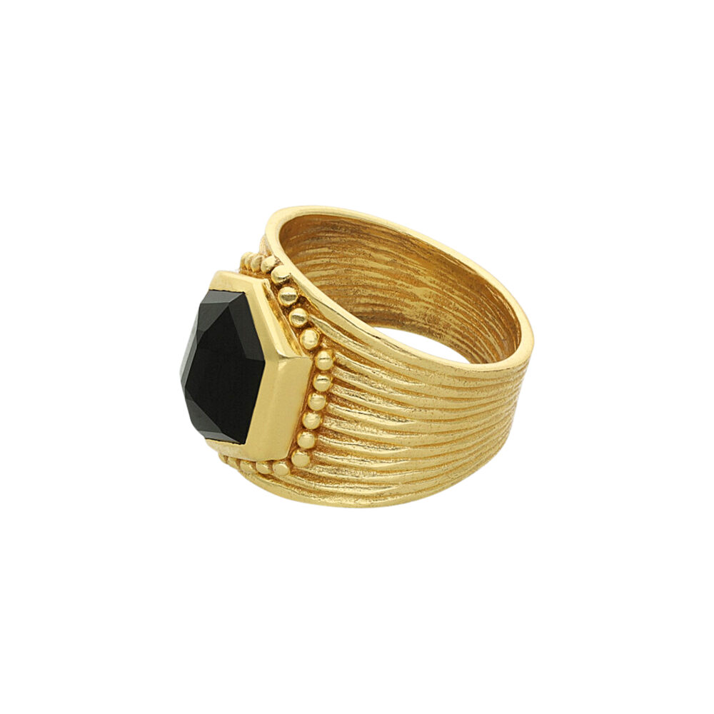 Alternative view of Bague argent doré antique pierre naturelle onyx noire