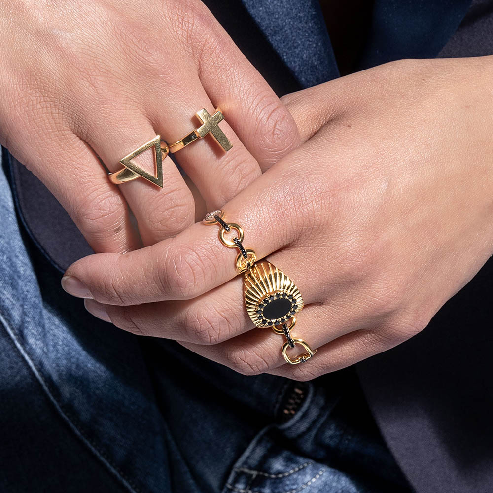 Bague argent doré triangle tal – Image 3