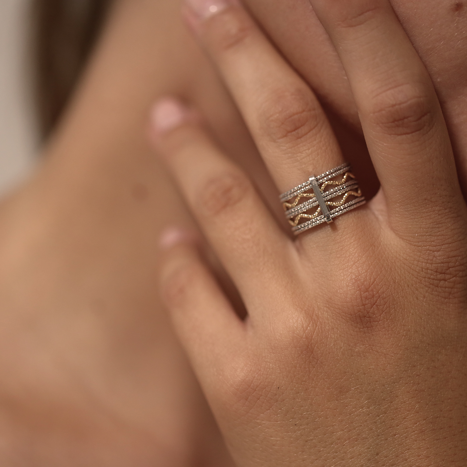 Bague argent dorée rhodié anneaux ondulés – Image 2