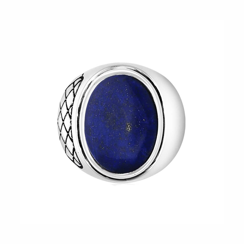 bague en argent avec lapis pour homme vue de face