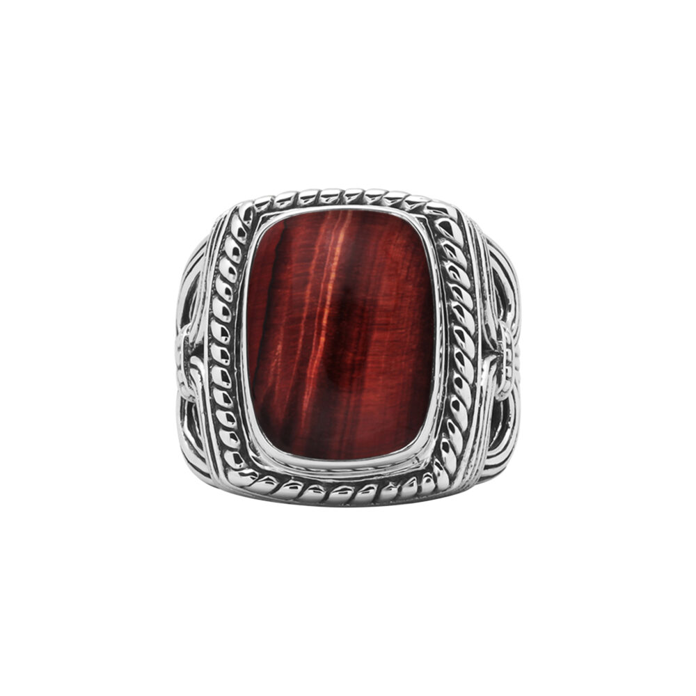 Bague argent homme temple pierre œil de tigre rouge