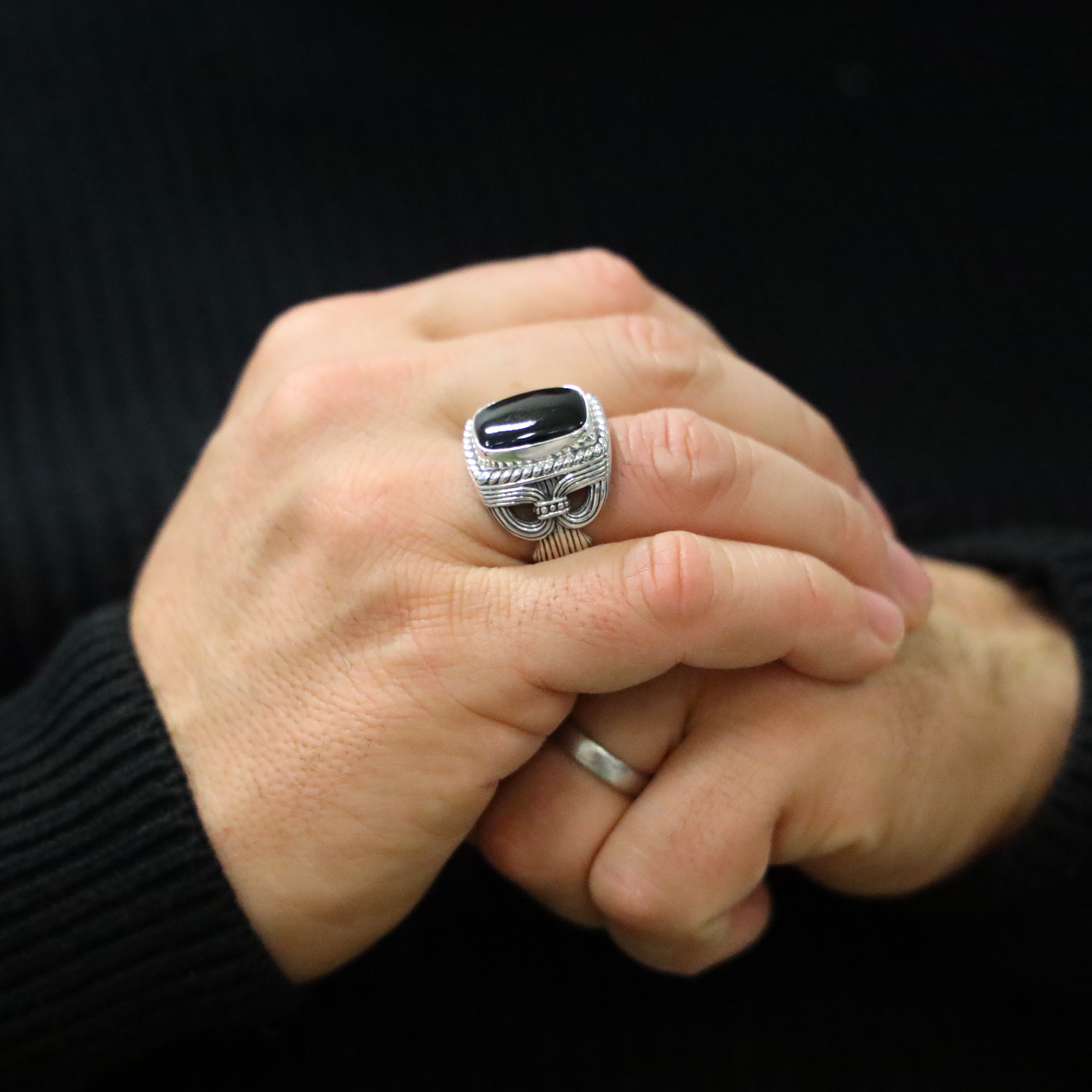 Bague argent homme temple pierre turquoise – Image 3