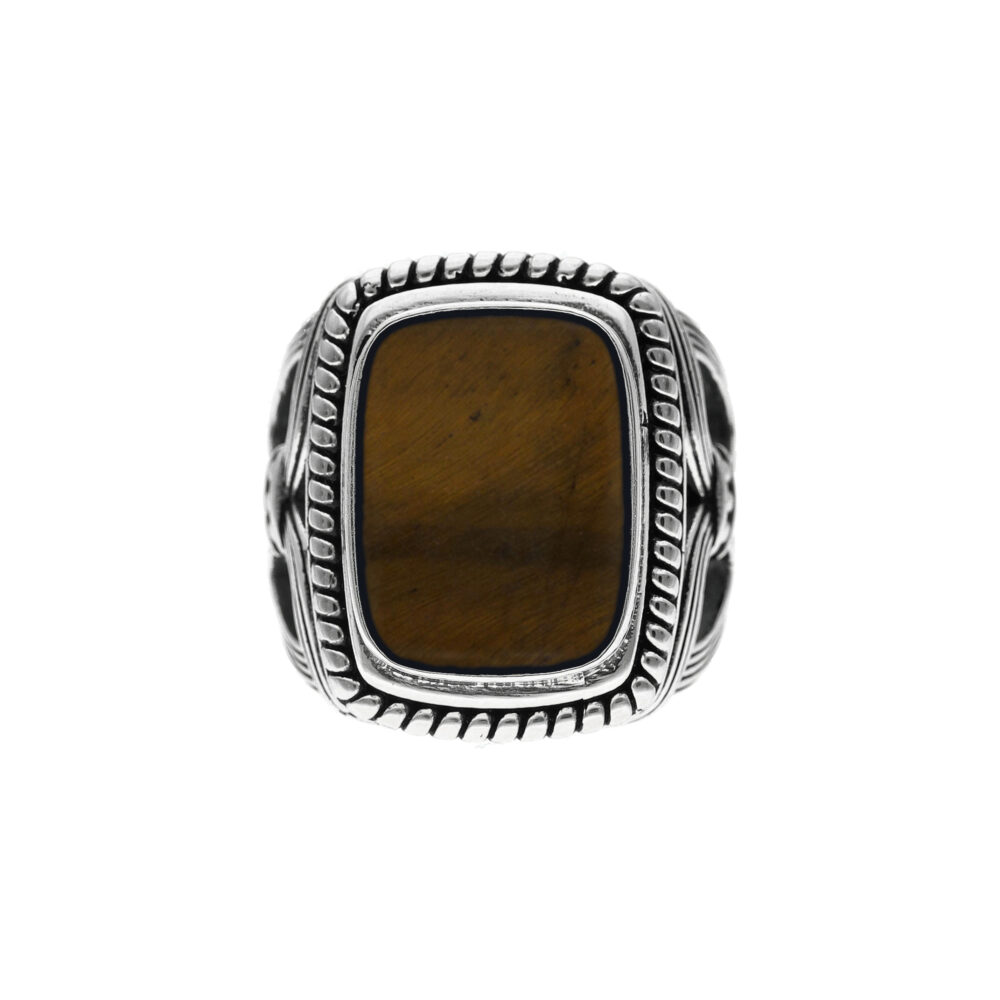 Bague argent homme temple pierre œil de tigre