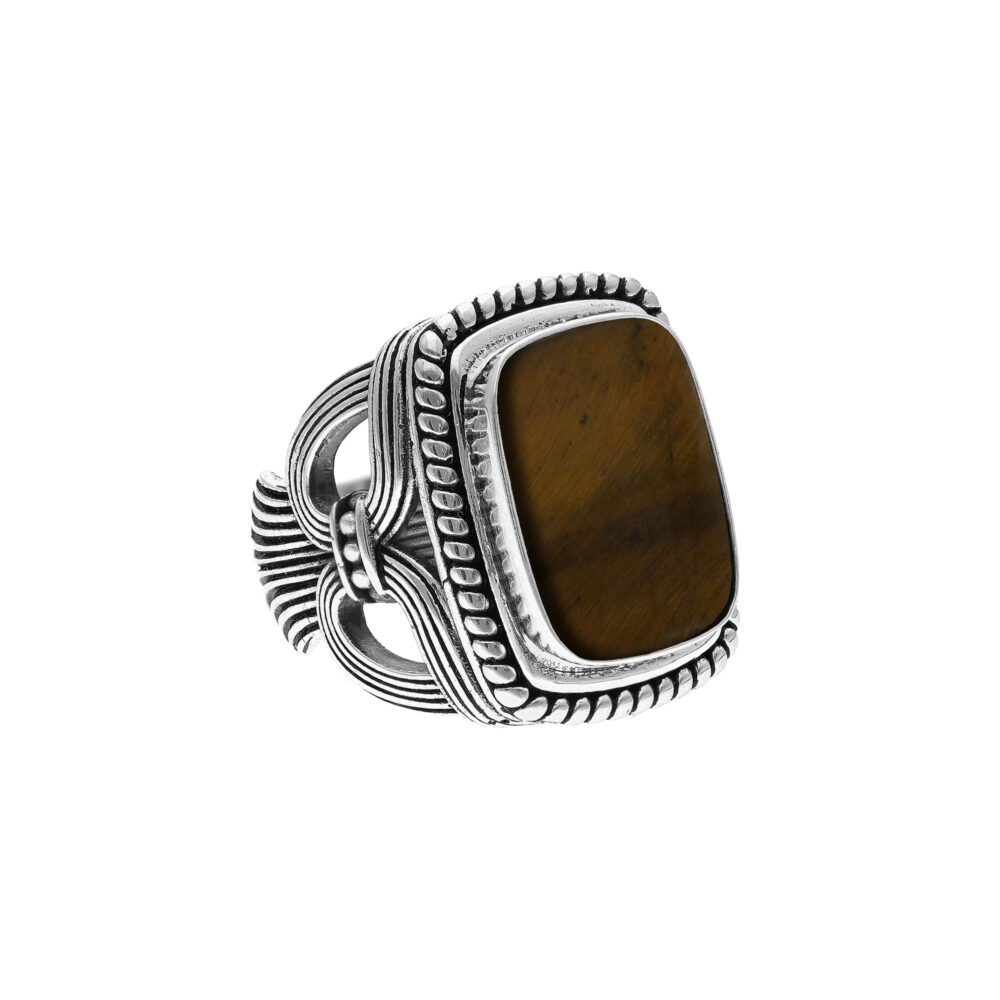 Alternative view of Bague argent homme temple pierre œil de tigre