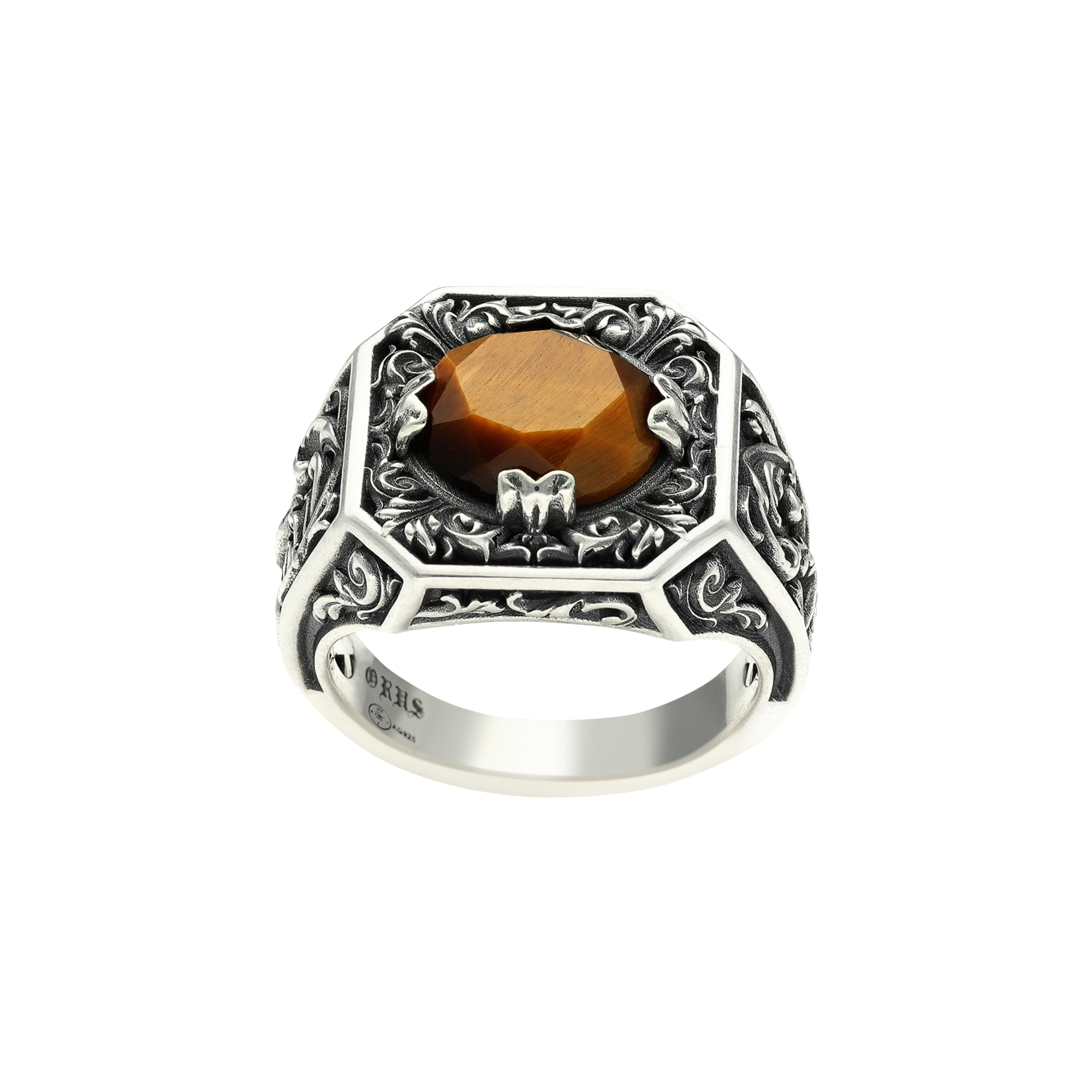 Bague argent homme trône du roi pierre œil de tigre