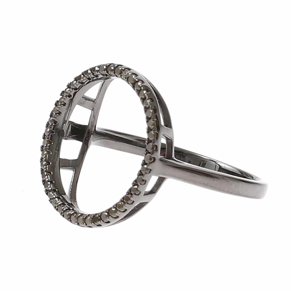 Bague argent noir ronde zirconium noir – Image 2