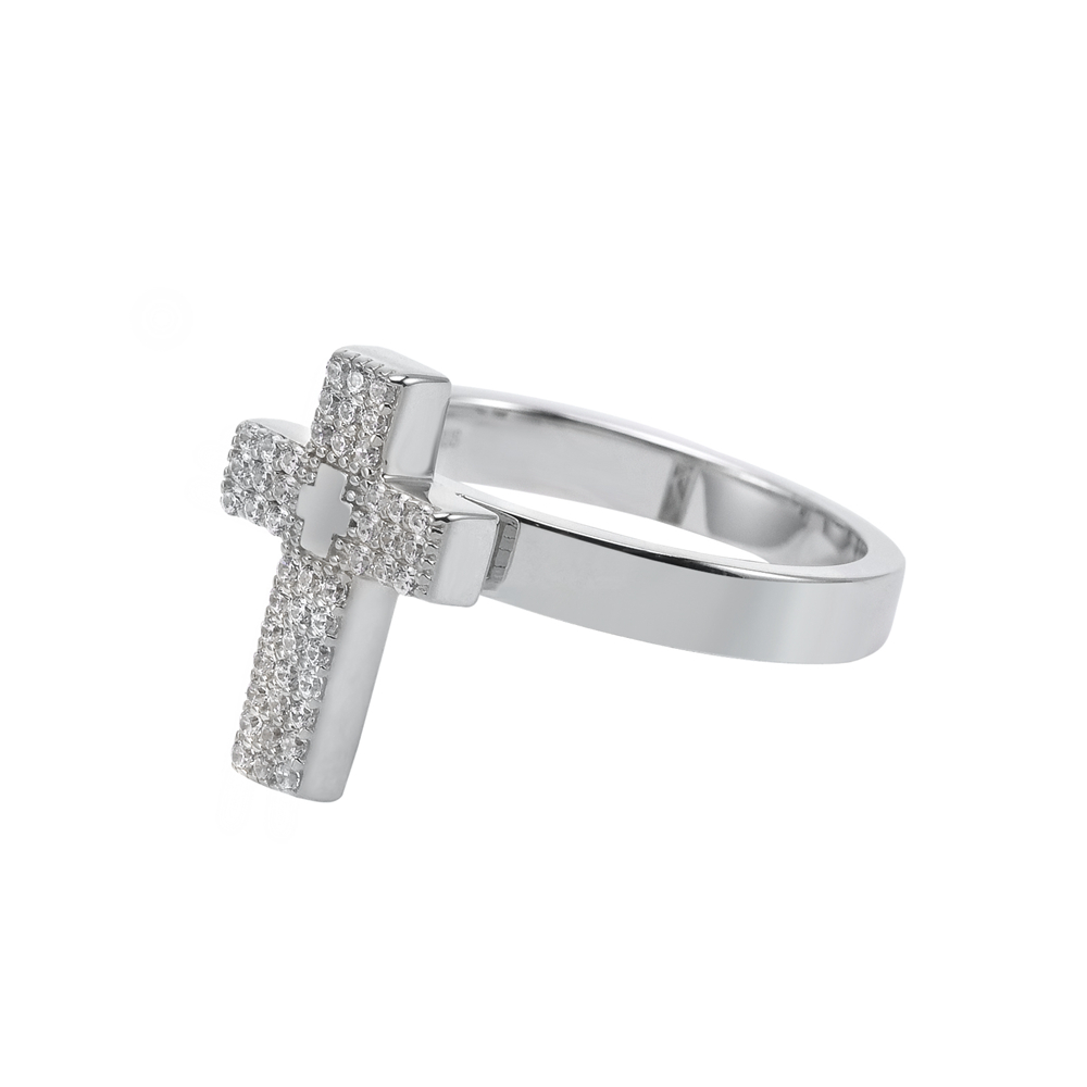 Bague argent rhodié croix sertie de zirconium – Image 2