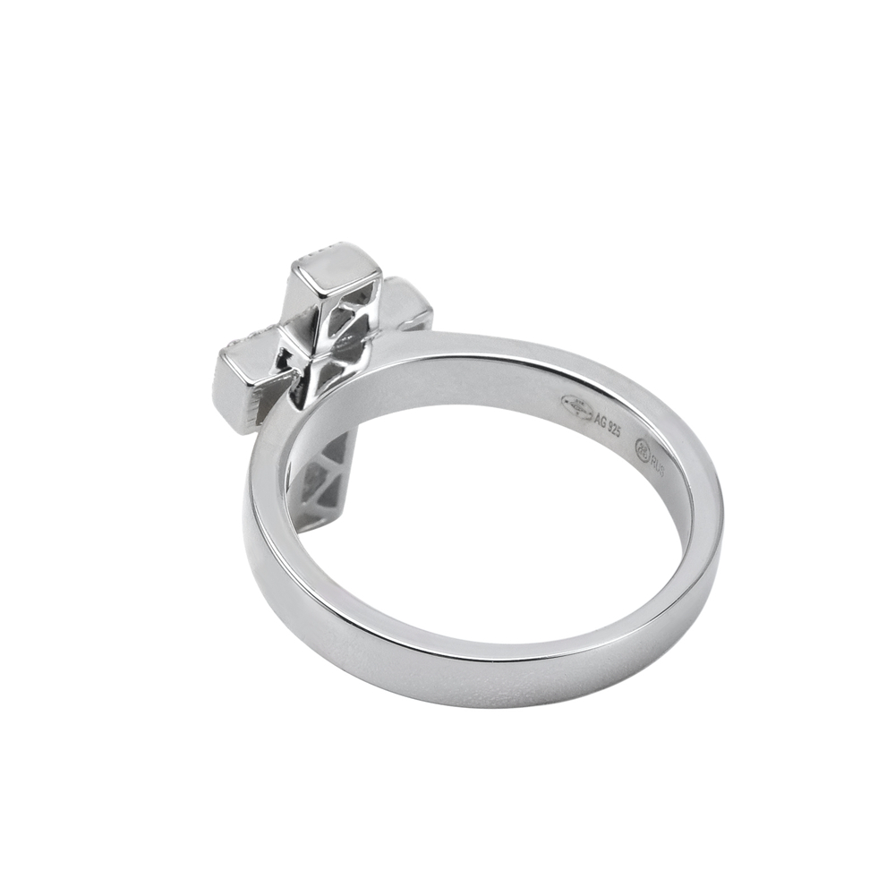 Bague argent rhodié croix sertie de zirconium – Image 3