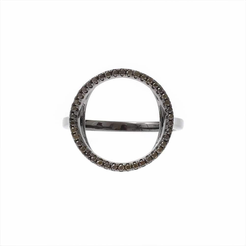 Bague argent noir ronde zirconium noir