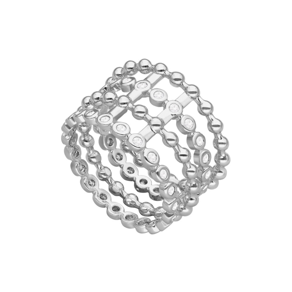 Alternative view of Bague argentée multi anneaux de cercles sertis