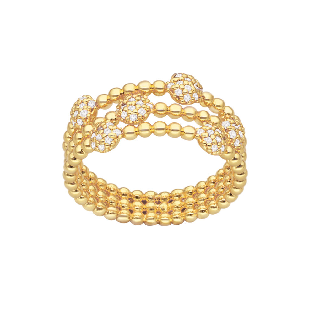 Bague dorée multi anneaux et cercles sertis