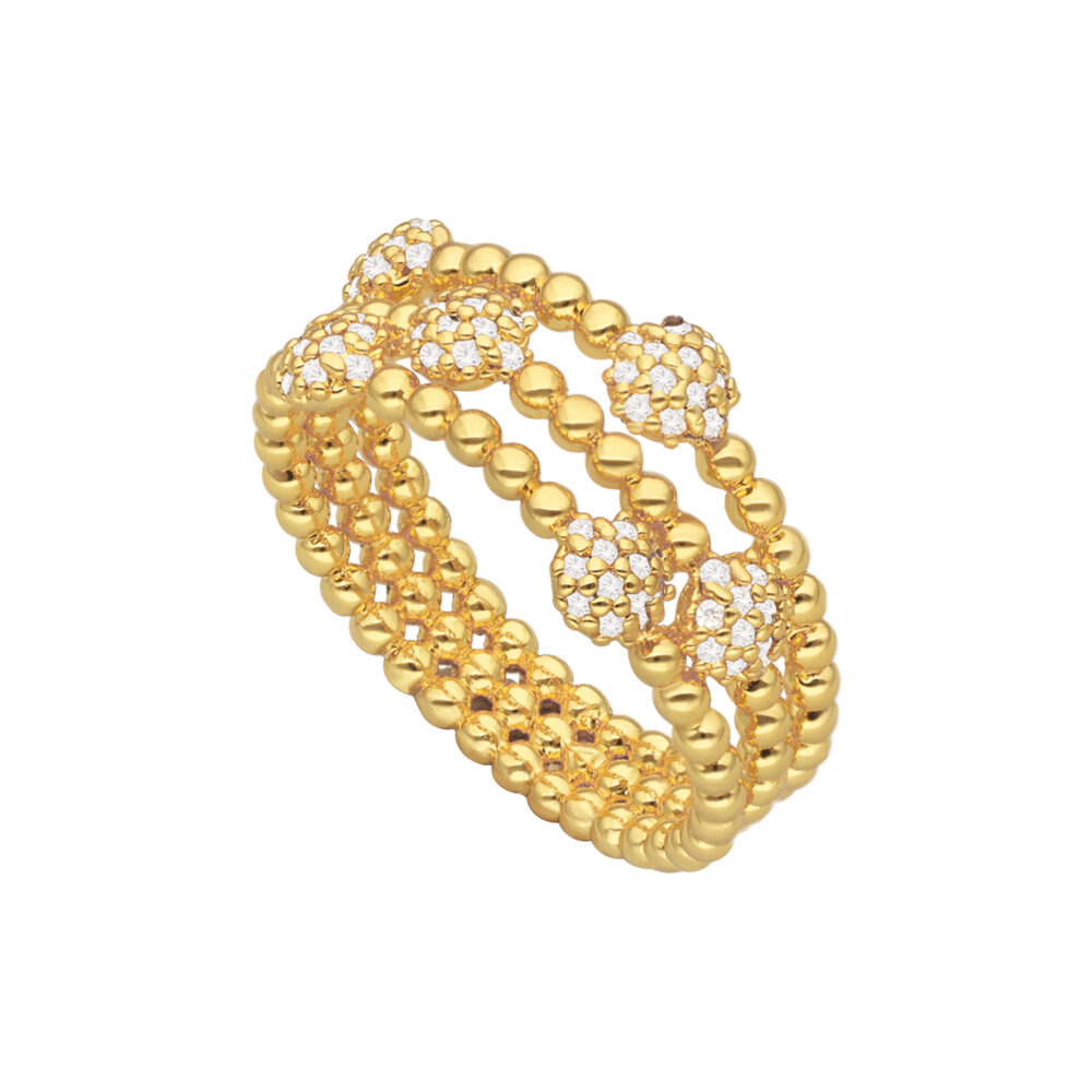 Alternative view of Bague dorée multi anneaux et cercles sertis