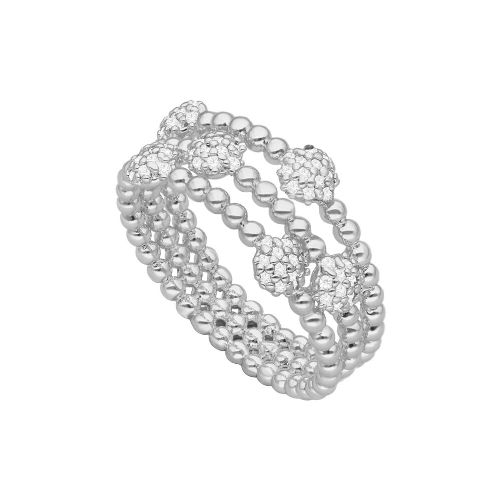 Alternative view of Bague argentée multi anneaux et cercles sertis