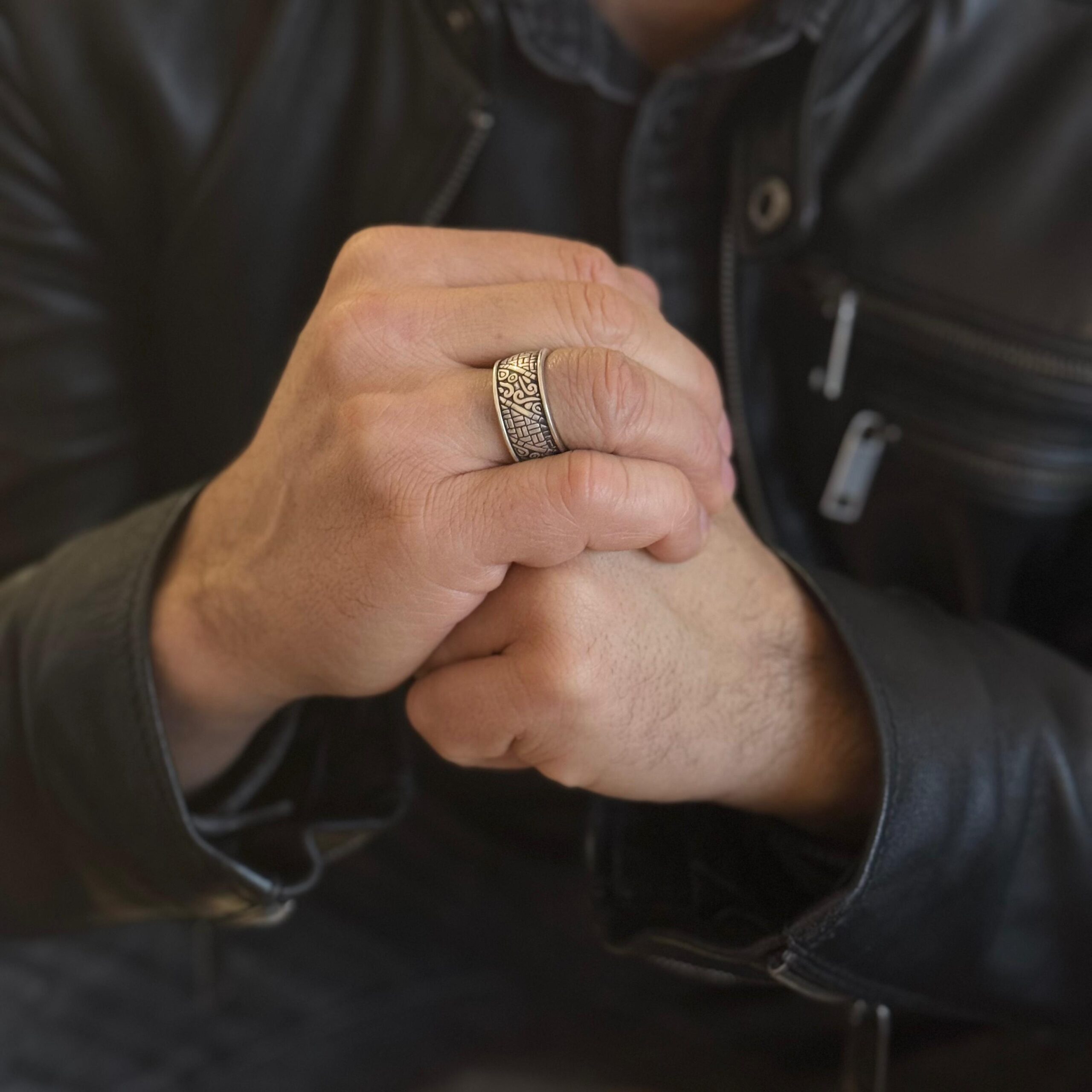 Bague bambou argent homme – Image 2