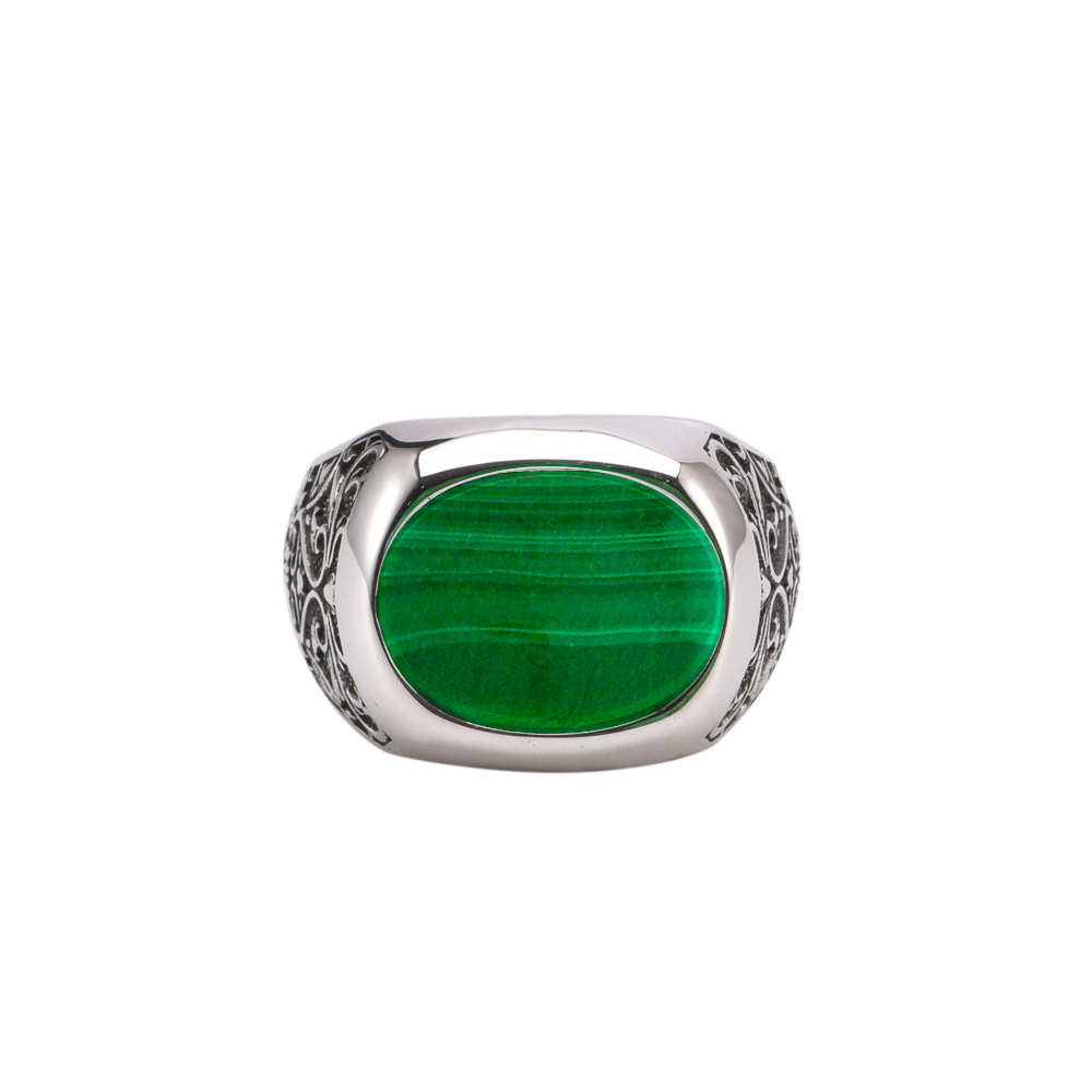 Bague chevalière homme argent noblesse malachite verte