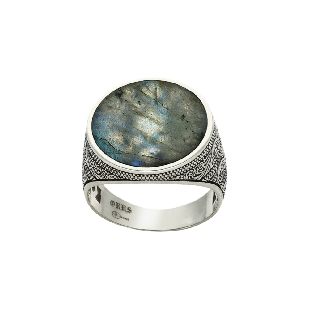 Bague chevalière homme poétique labradorite argent