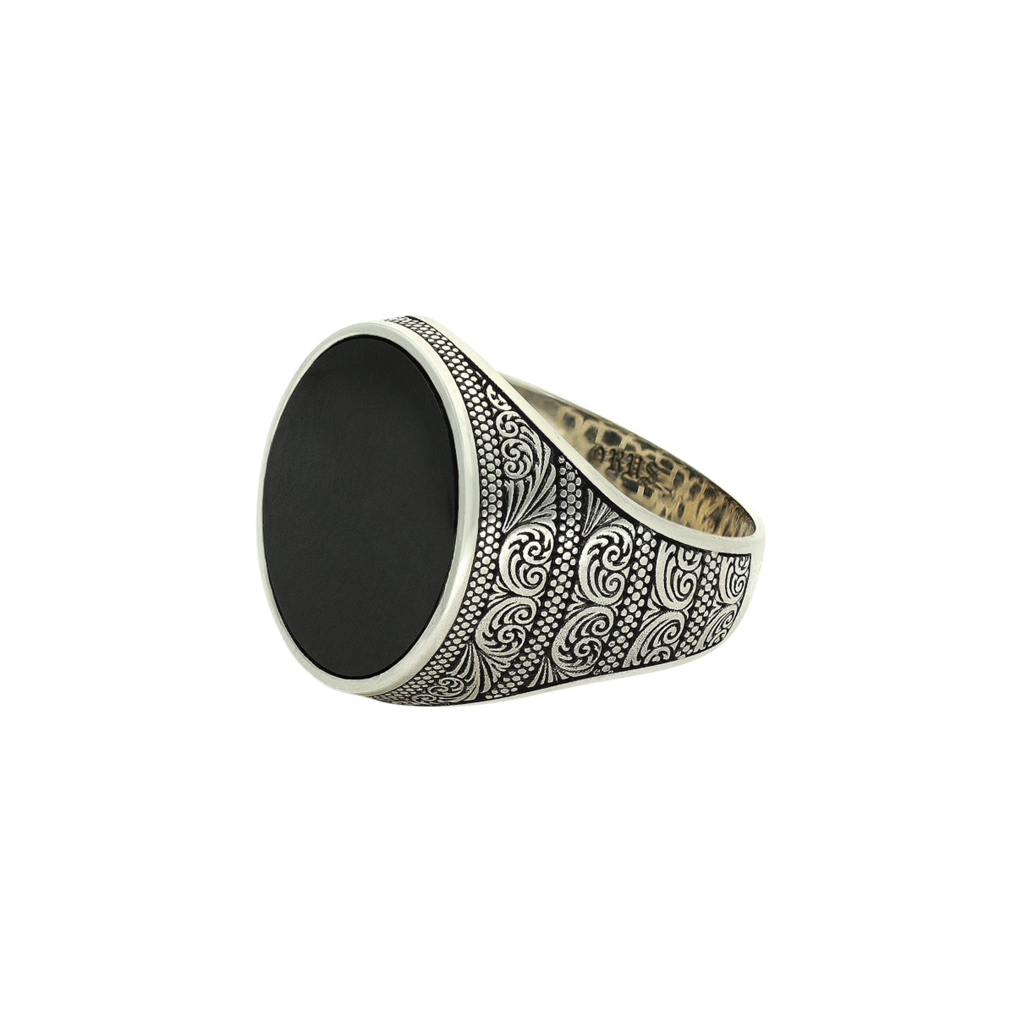 Bague chevalière homme poétique onyx argent – Image 3