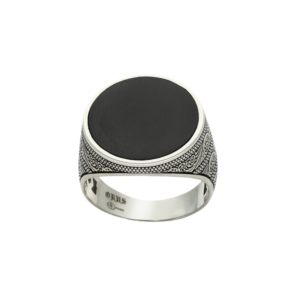 Bague chevalière homme poétique onyx argent