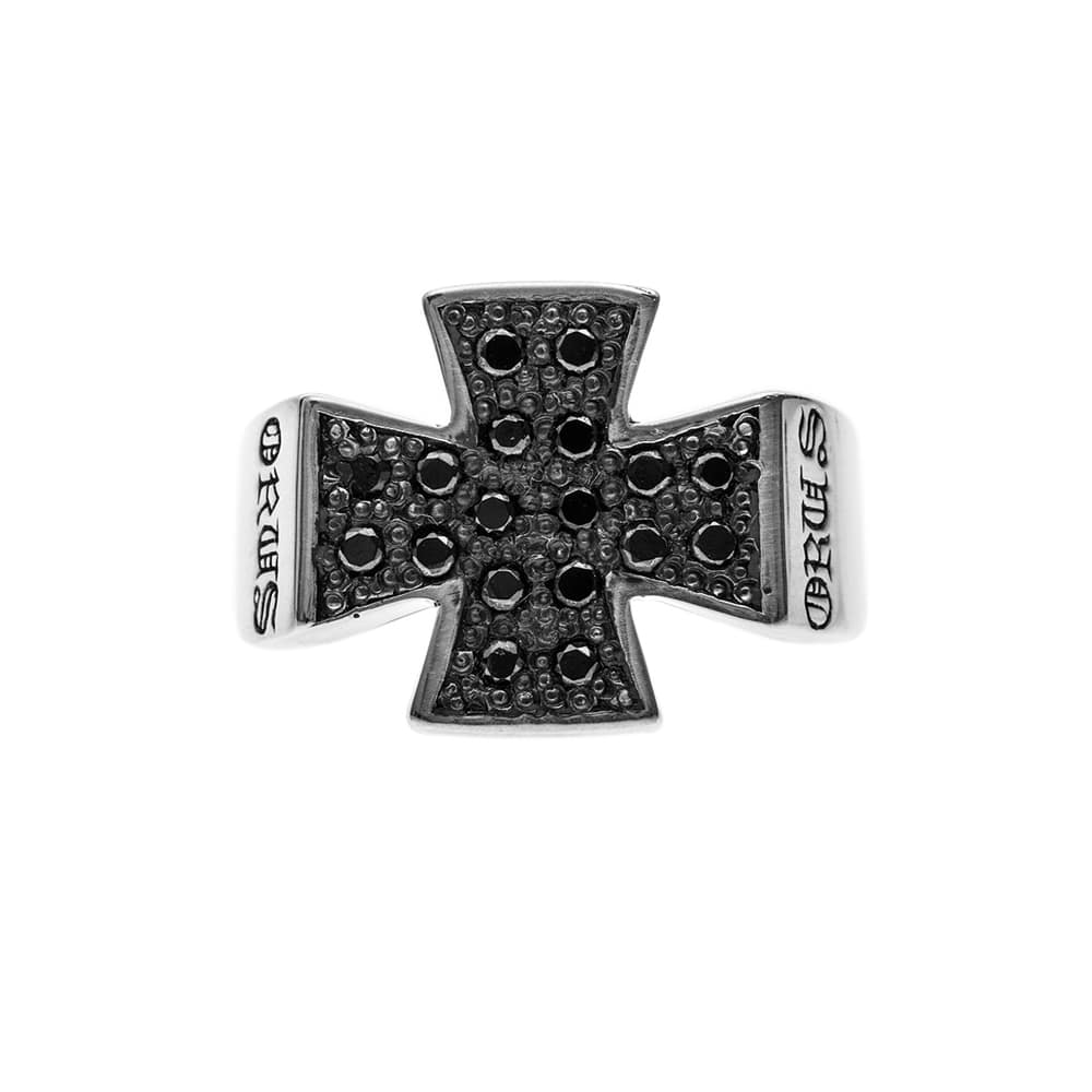 Bague argent homme croix pavée noire