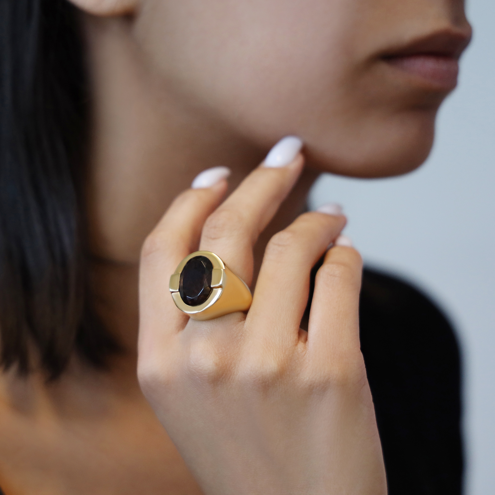 Bague Diane argent doré pierre onyx noir – Image 2