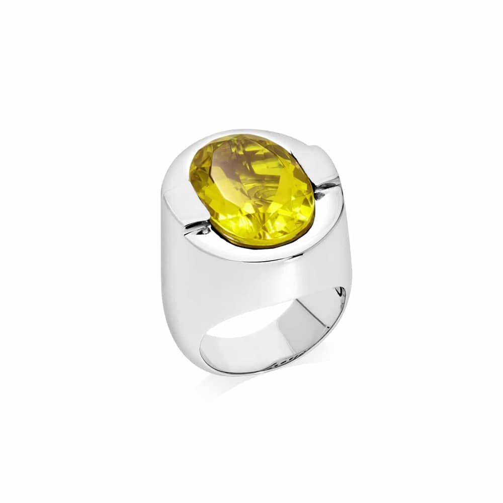 Bague argent sertie d'une pierre quartz jaune