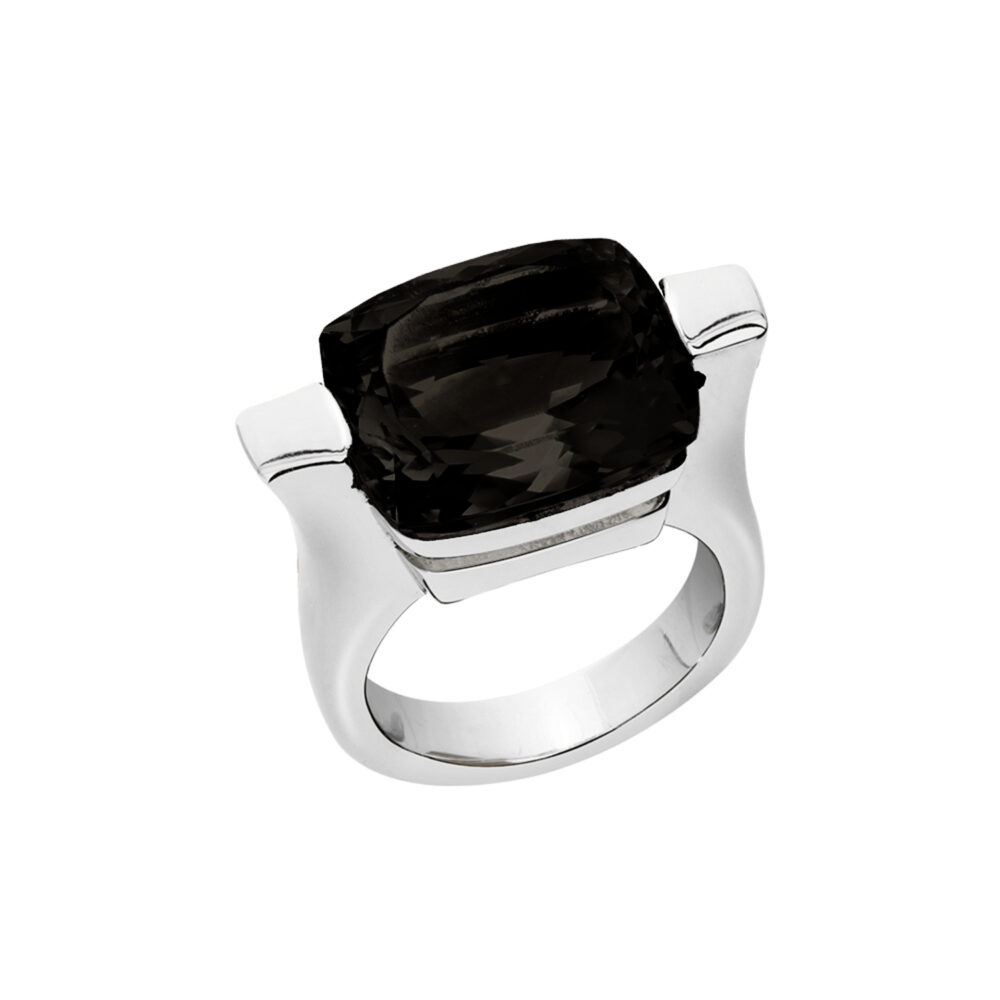 Bague Athéna en argent rhodié pierre onyx noir