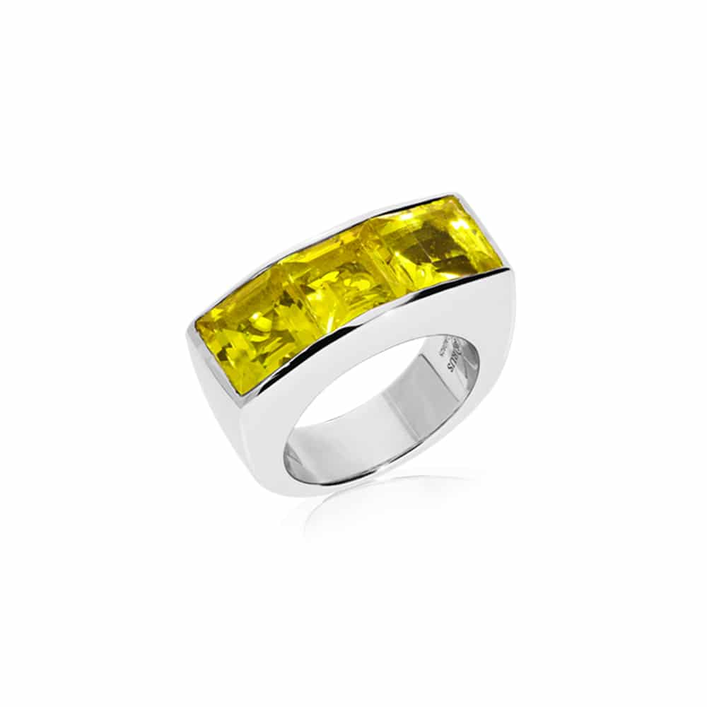 Bague Seth argent doré quartz carré jaune
