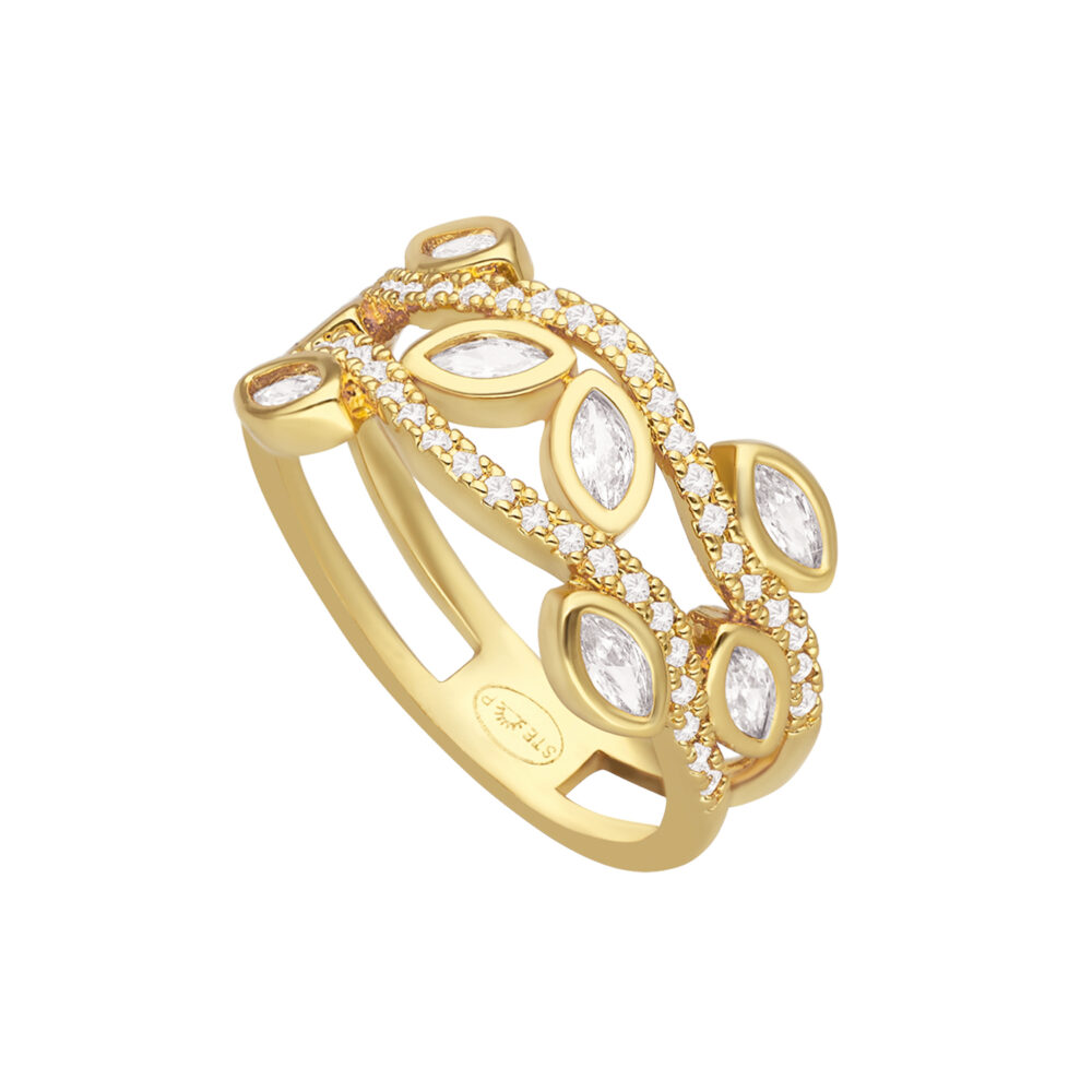 Alternative view of Bague dorée motif floral coloré