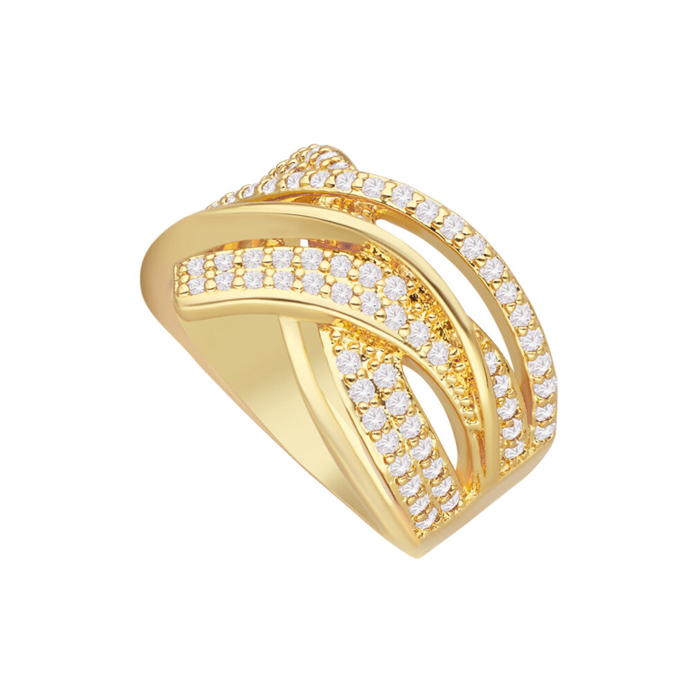 Alternative view of Bague dorée tresse sertie