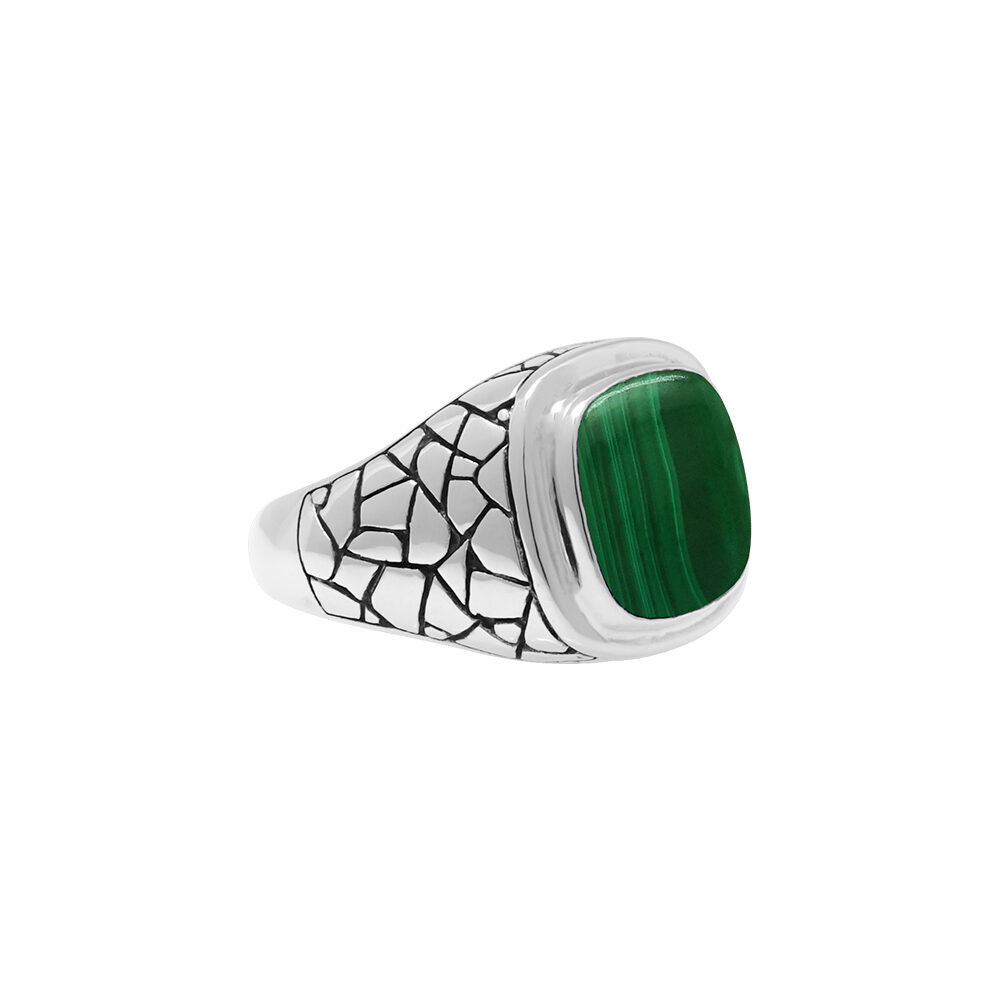 Alternative view of Bague en argent homme écaille pierre malachite