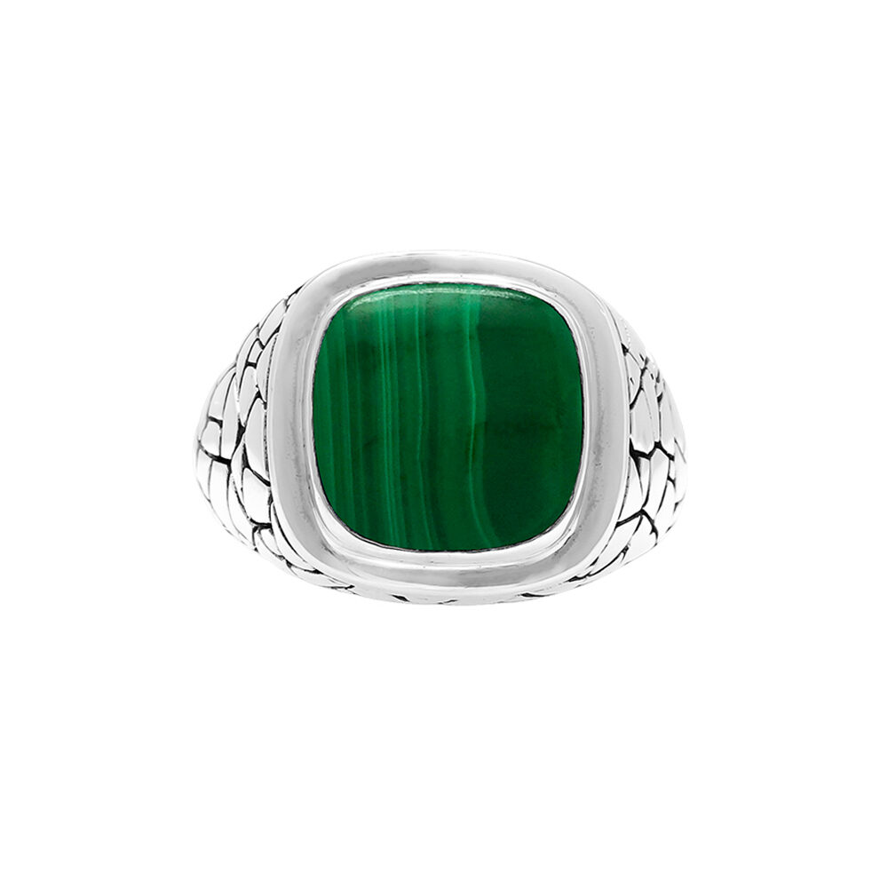 Bague en argent homme écaille pierre malachite