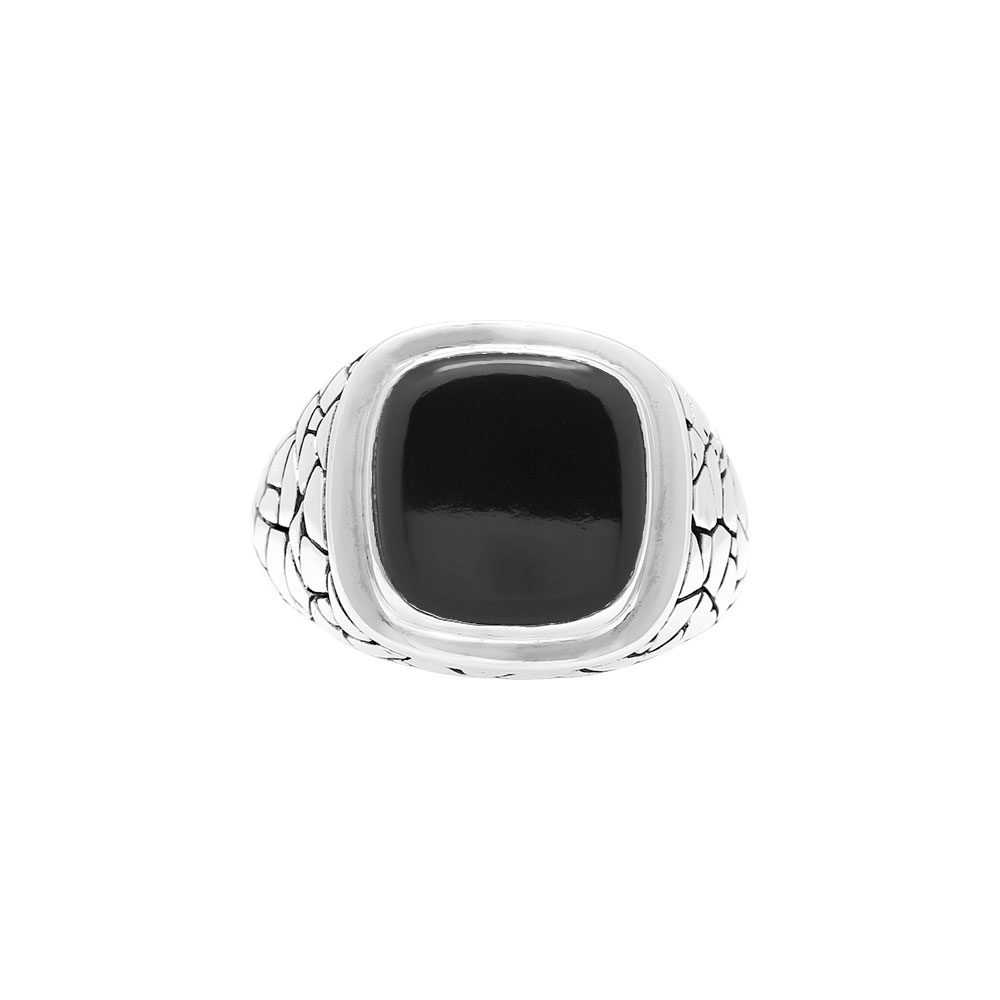 Bague en argent homme écaille pierre noire onyx