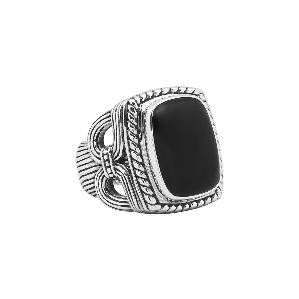 Alternative view of Bague argent homme temple pierre onyx