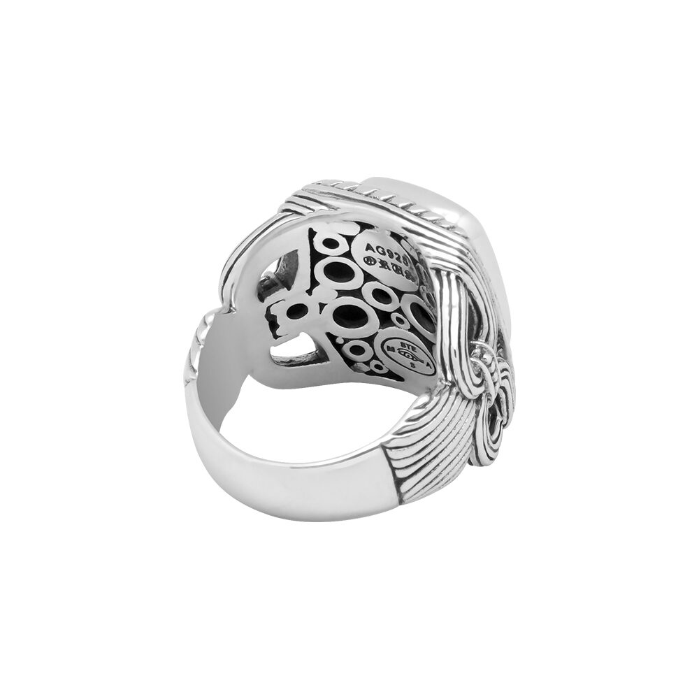 Alternative view of Bague argent homme temple pierre turquoise