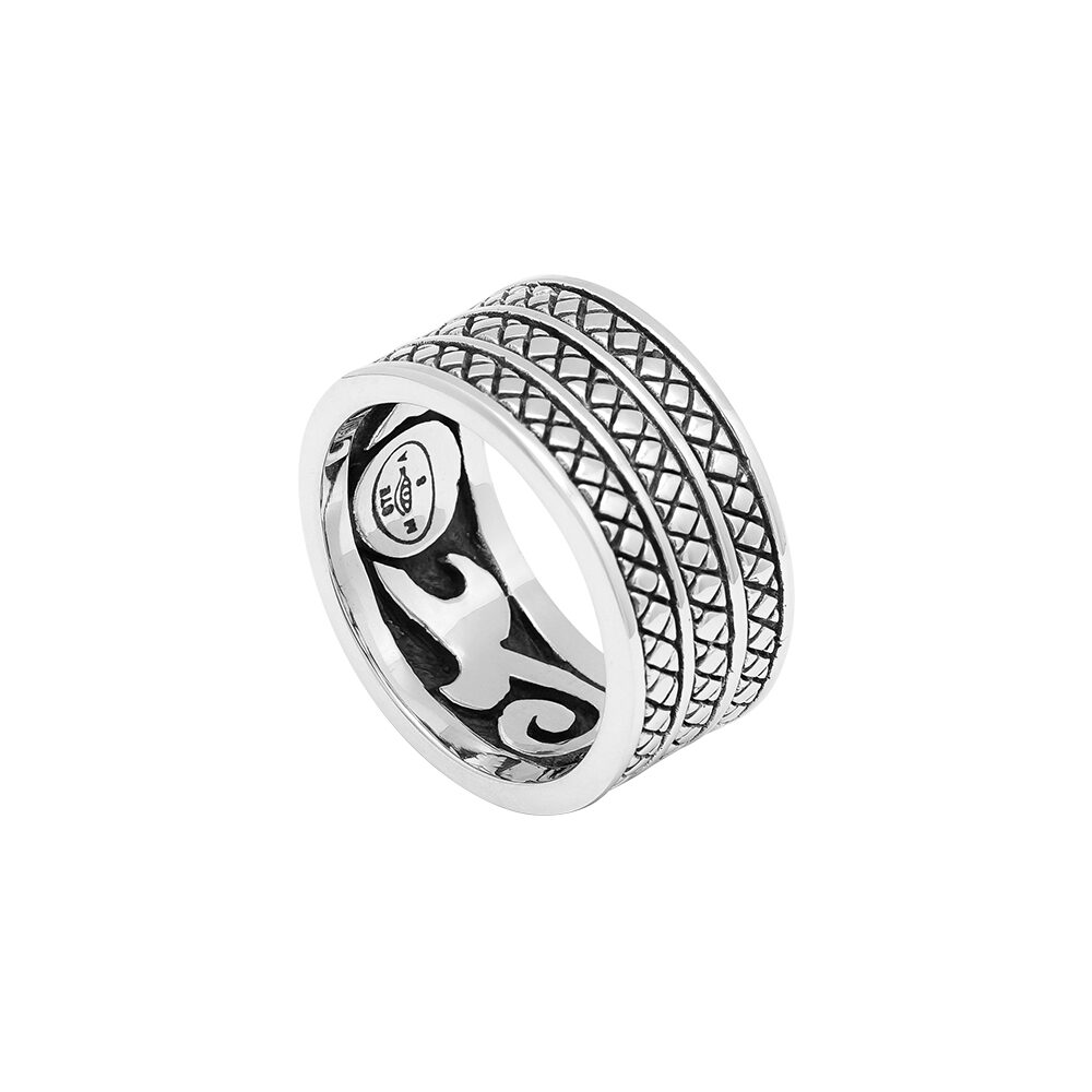 Alternative view of Bague en argent anneaux large ethnique pour homme