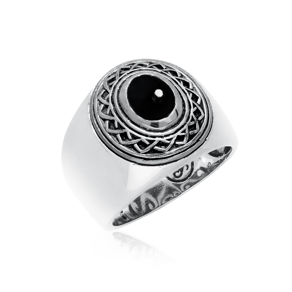 Alternative view of Bague homme argent ethnique tribal onyx