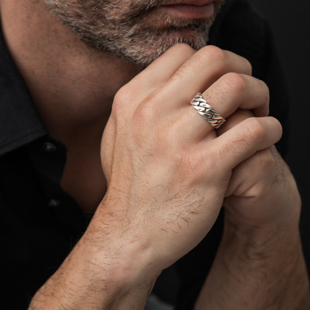 Bague homme argent chaine moderne – Image 2