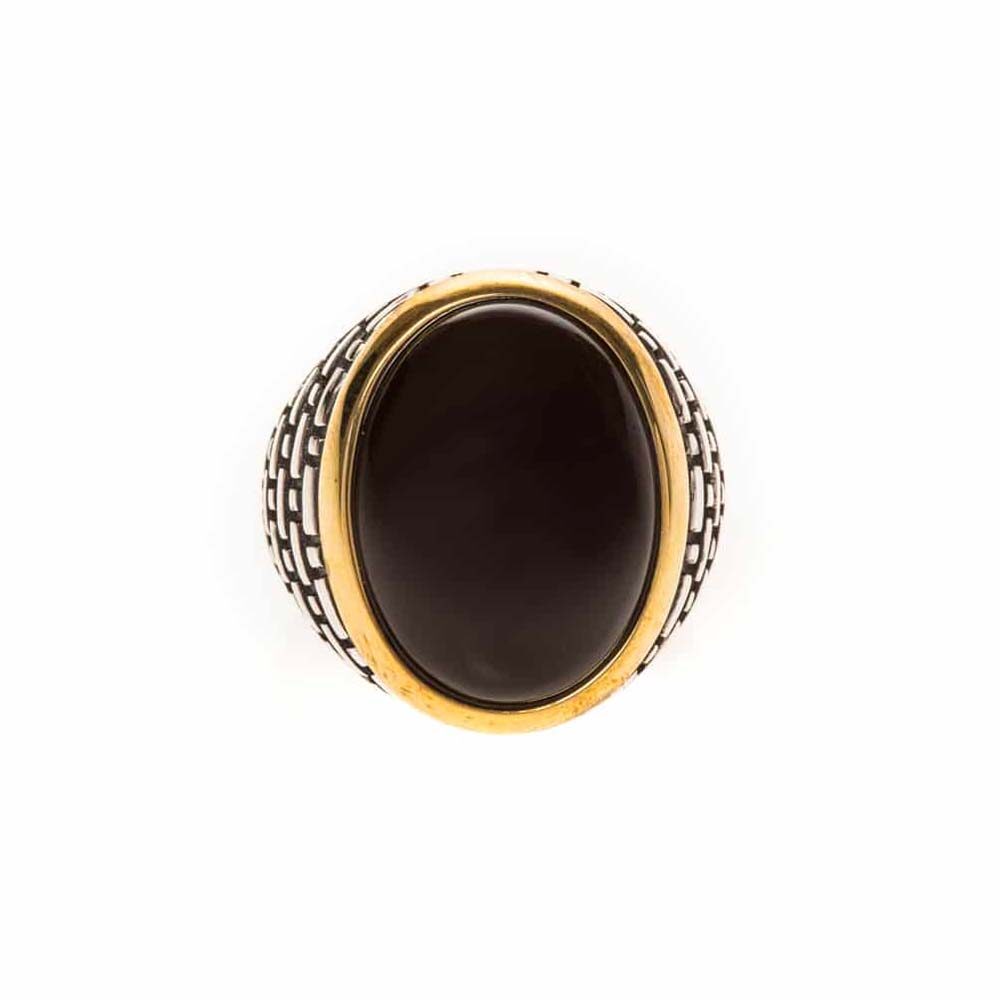 Bague homme argent dore onyx œil noir