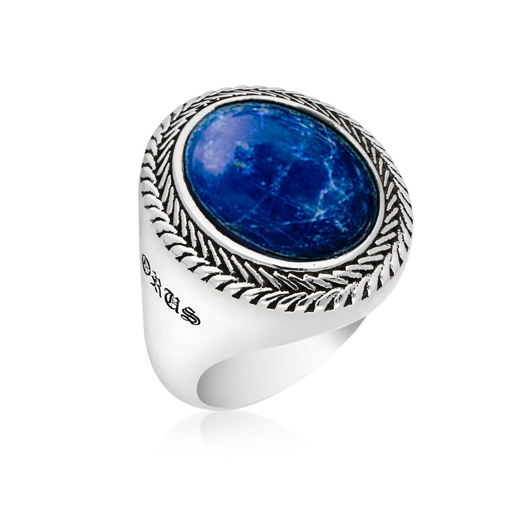 Alternative view of Bague homme argent lapis bouddha