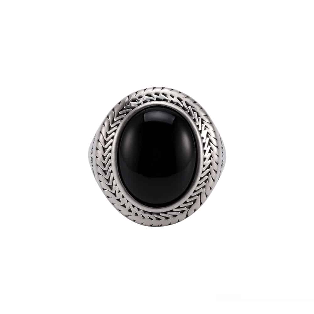 Bague homme argent pierre onyx bouddha