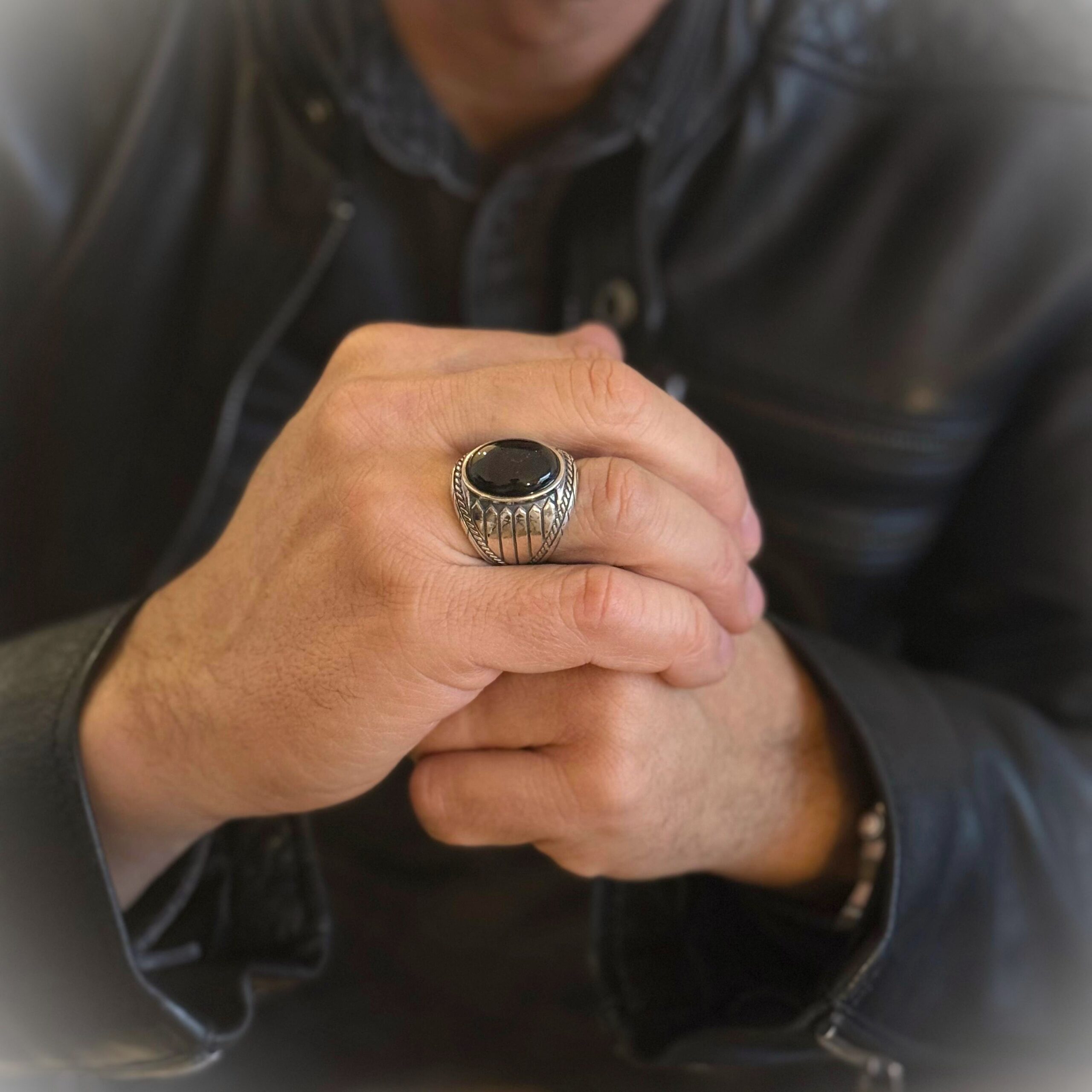 Bague homme argent onyx indiana – Image 2