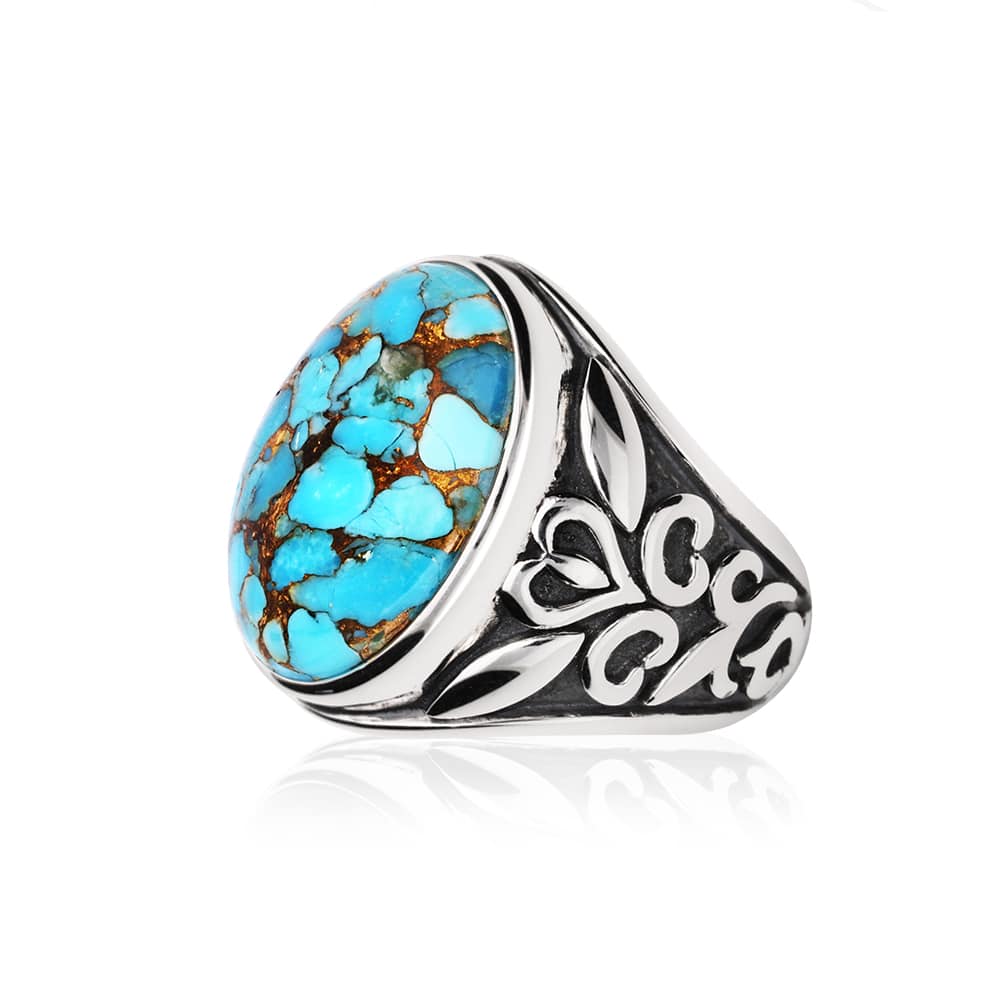bague homme argent et pierre turquoise de côté