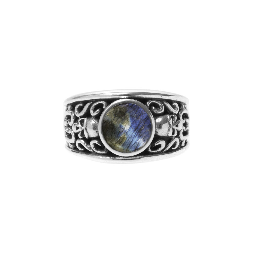 Bague homme argent tête de mort pierre labradorite solo skulls