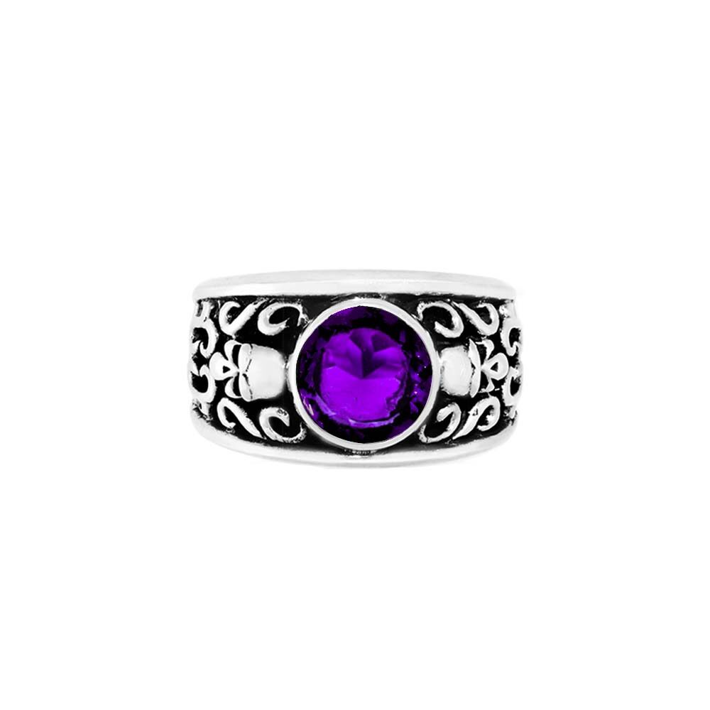 Bague homme argent tête de mort pierre mauve solo skulls