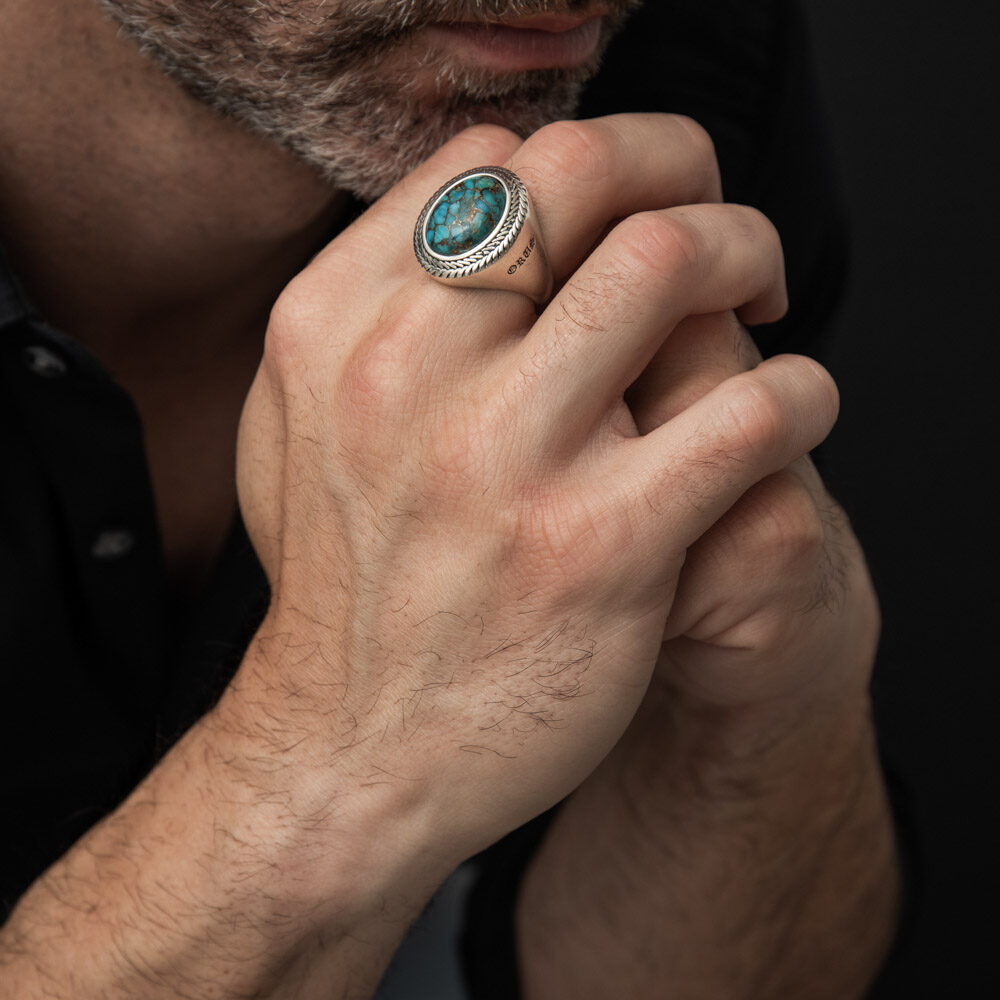 Alternative view of Bague homme argent turquoise bouddha